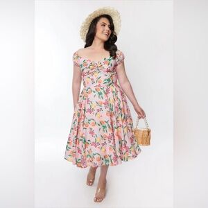 Unique Vintage Pink Lemon & Orange Blossom Swing Dress